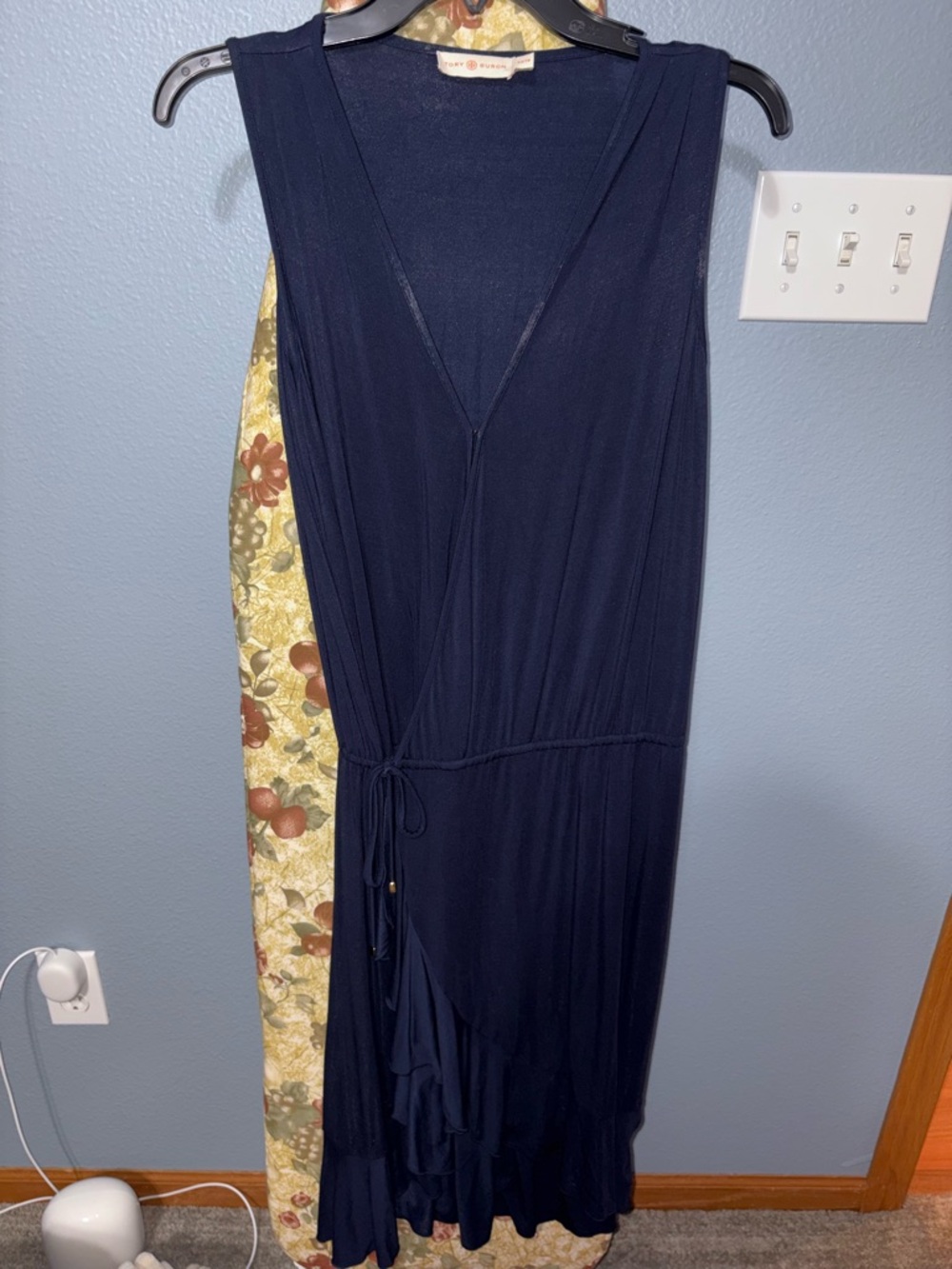 Tory Burch Navy Sleeveless Wrap Dress with Side Tie - XS